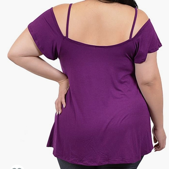Modal Cold Shoulder Eggplant Tunic Top 2X - Picture 2 of 12